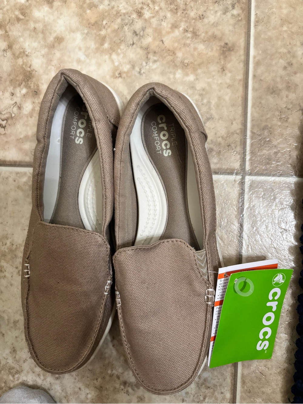 CROCS Women's Taupe Canvas Slip-On Loafers